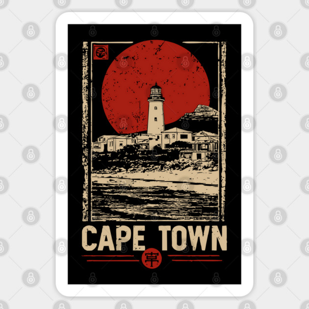 Cape Town Lighthouse - Vintage Japanese-Style South African Travel Art Sticker by TuncGK