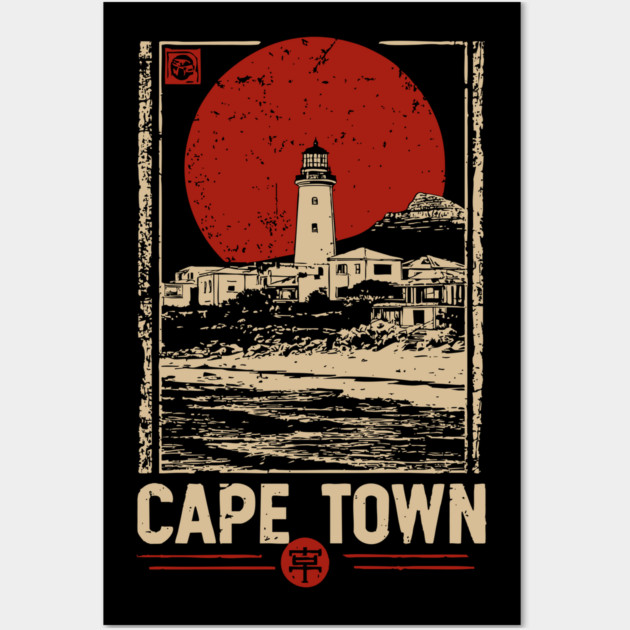 Cape Town Lighthouse - Vintage Japanese-Style South African Travel Art Wall Art by TuncGK