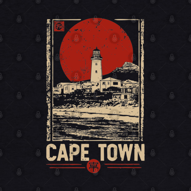 Cape Town Lighthouse - Vintage Japanese-Style South African Travel Art by TuncGK