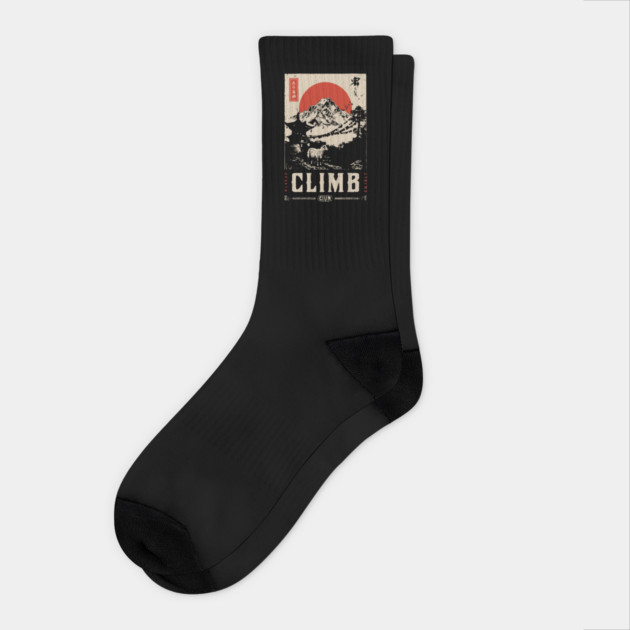 Climb Himalayas - Vintage Japanese-Style Mountaineering Art Socks by TuncGK
