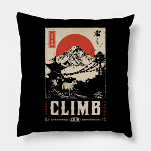 Climb Himalayas - Vintage Japanese-Style Mountaineering Art Pillow