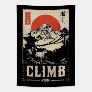 Climb Himalayas - Vintage Japanese-Style Mountaineering Art Tapestry