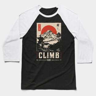 Climb Himalayas - Vintage Japanese-Style Mountaineering Art Baseball T-Shirt