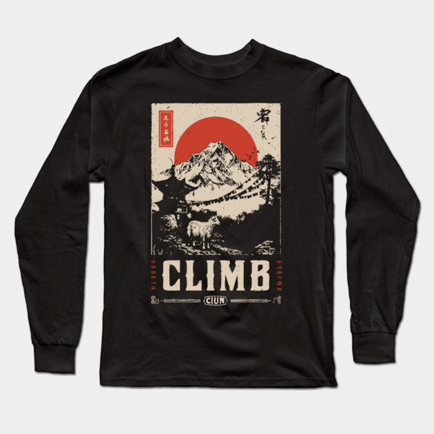Climb Himalayas - Vintage Japanese-Style Mountaineering Art Long Sleeve T-Shirt by TuncGK