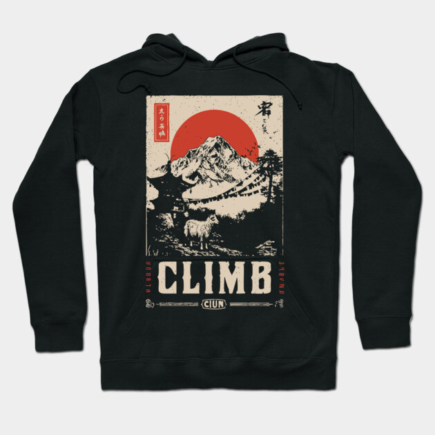 Climb Himalayas - Vintage Japanese-Style Mountaineering Art Hoodie by TuncGK