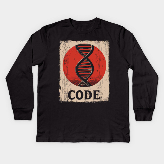 Code DNA - Vintage Japanese-Style Science Art Kids Long Sleeve T-Shirt by TuncGK