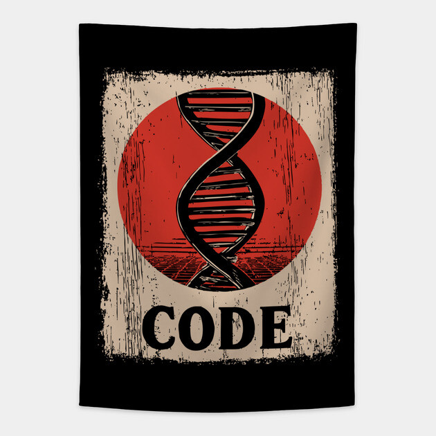 Code DNA - Vintage Japanese-Style Science Art Tapestry by TuncGK