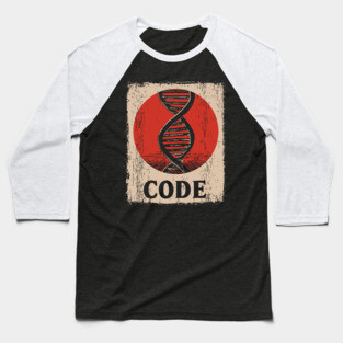 Code DNA - Vintage Japanese-Style Science Art Baseball T-Shirt