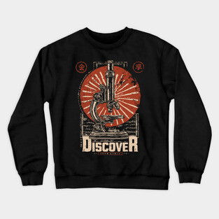 Discover Microscopic World - Vintage Japanese-Style Science Art Crewneck Sweatshirt