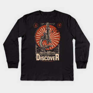 Discover Microscopic World - Vintage Japanese-Style Science Art Kids Long Sleeve T-Shirt