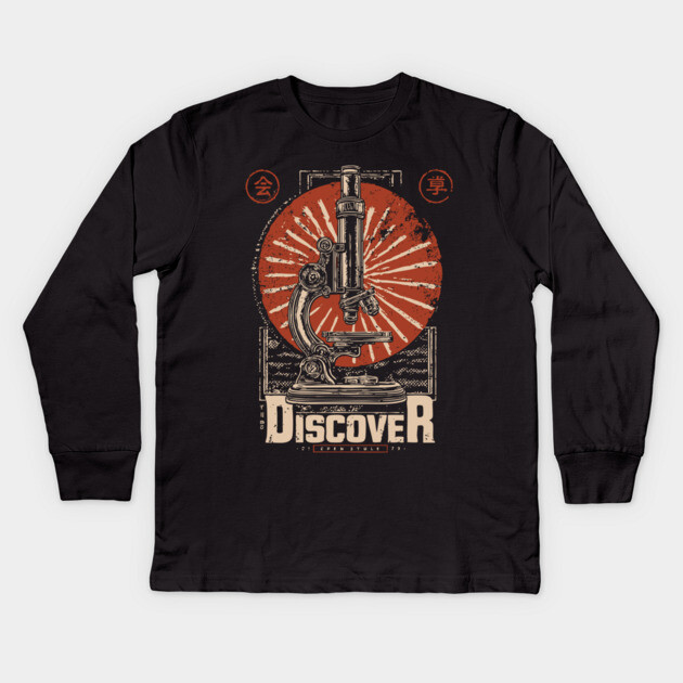 Discover Microscopic World - Vintage Japanese-Style Science Art Kids Long Sleeve T-Shirt by TuncGK