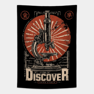Discover Microscopic World - Vintage Japanese-Style Science Art Tapestry