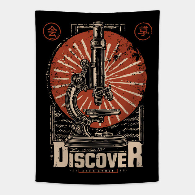 Discover Microscopic World - Vintage Japanese-Style Science Art Tapestry by TuncGK