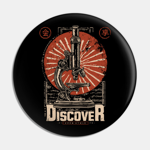Discover Microscopic World - Vintage Japanese-Style Science Art Pin by TuncGK