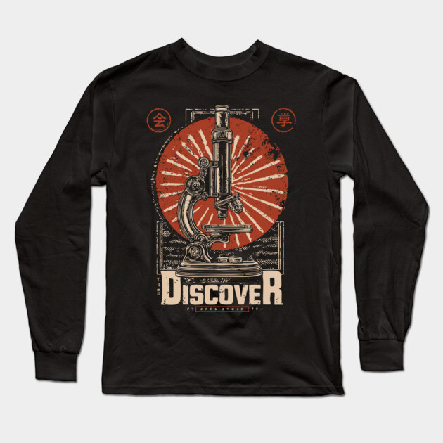Discover Microscopic World - Vintage Japanese-Style Science Art Long Sleeve T-Shirt by TuncGK