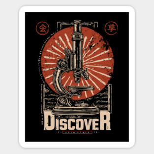 Discover Microscopic World - Vintage Japanese-Style Science Art Sticker