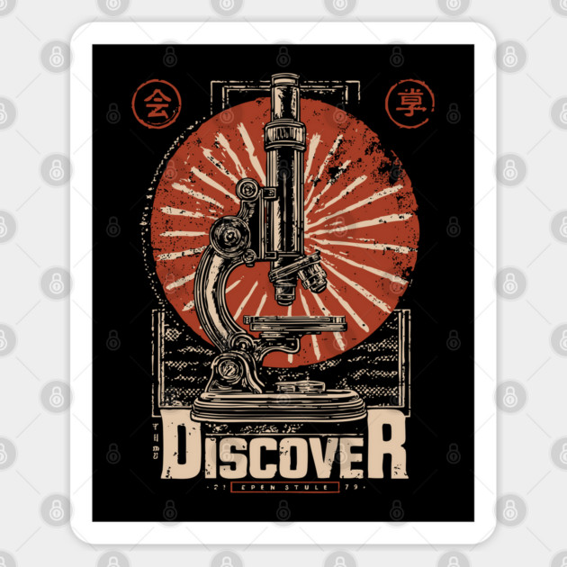 Discover Microscopic World - Vintage Japanese-Style Science Art Sticker by TuncGK