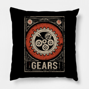 Industrial Gears - Vintage Japanese-Style Engineering Art Pillow