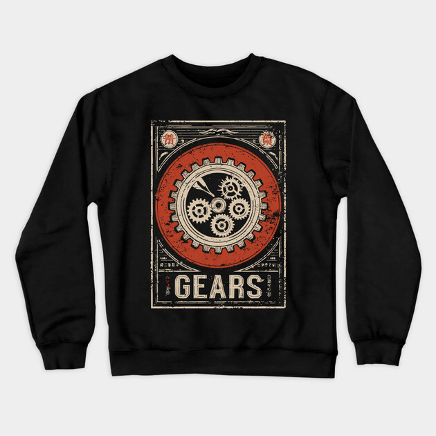 Industrial Gears - Vintage Japanese-Style Engineering Art Crewneck Sweatshirt by TuncGK