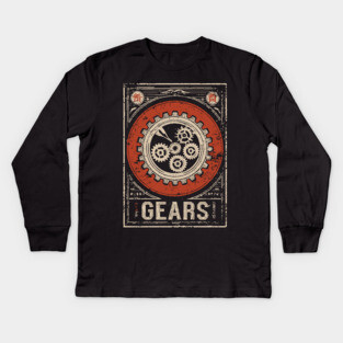 Industrial Gears - Vintage Japanese-Style Engineering Art Kids Long Sleeve T-Shirt