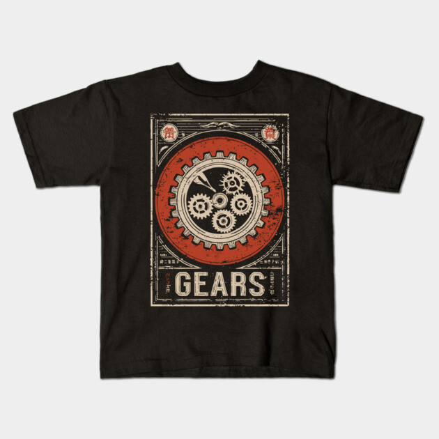 Industrial Gears - Vintage Japanese-Style Engineering Art Kids T-Shirt by TuncGK