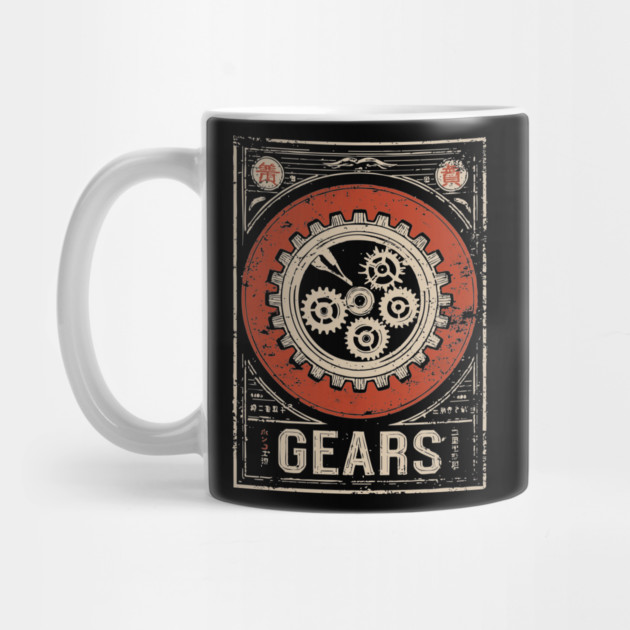 Industrial Gears - Vintage Japanese-Style Engineering Art by TuncGK