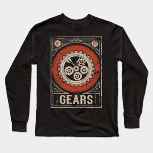 Industrial Gears - Vintage Japanese-Style Engineering Art Long Sleeve T-Shirt