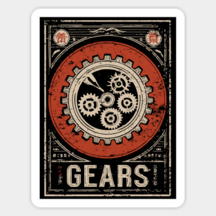 Industrial Gears - Vintage Japanese-Style Engineering Art Sticker
