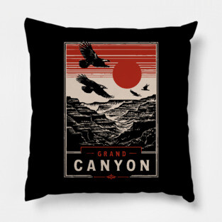 Grand Canyon Birds - Vintage Japanese-Style National Park Art Pillow