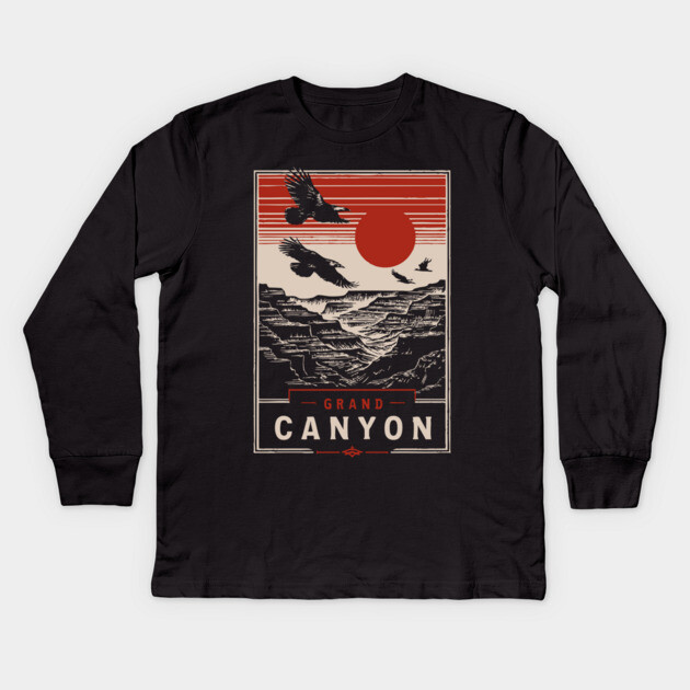 Grand Canyon Birds - Vintage Japanese-Style National Park Art Kids Long Sleeve T-Shirt by TuncGK