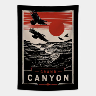 Grand Canyon Birds - Vintage Japanese-Style National Park Art Tapestry