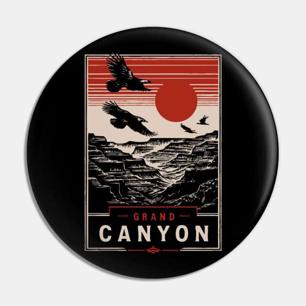 Grand Canyon Birds - Vintage Japanese-Style National Park Art Pin by TuncGK