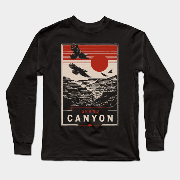 Grand Canyon Birds - Vintage Japanese-Style National Park Art Long Sleeve T-Shirt by TuncGK