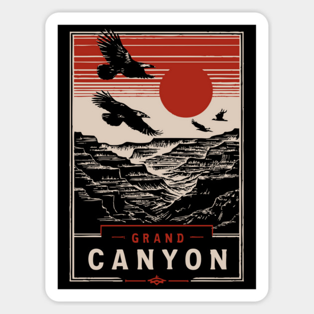 Grand Canyon Birds - Vintage Japanese-Style National Park Art Magnet by TuncGK