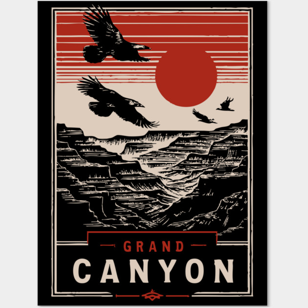 Grand Canyon Birds - Vintage Japanese-Style National Park Art Wall Art by TuncGK