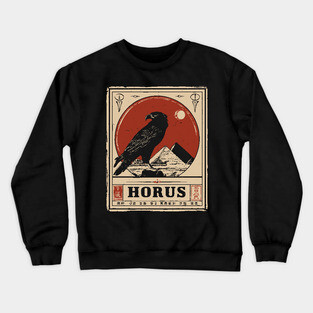 Horus Egyptian Falcon God - Vintage Japanese-Style Mythology Art Crewneck Sweatshirt