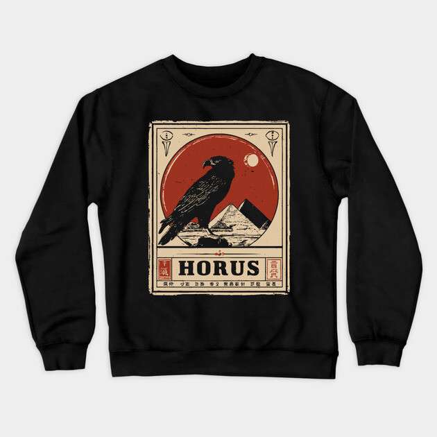 Horus Egyptian Falcon God - Vintage Japanese-Style Mythology Art Crewneck Sweatshirt by TuncGK