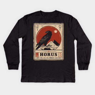 Horus Egyptian Falcon God - Vintage Japanese-Style Mythology Art Kids Long Sleeve T-Shirt