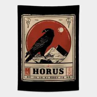 Horus Egyptian Falcon God - Vintage Japanese-Style Mythology Art Tapestry
