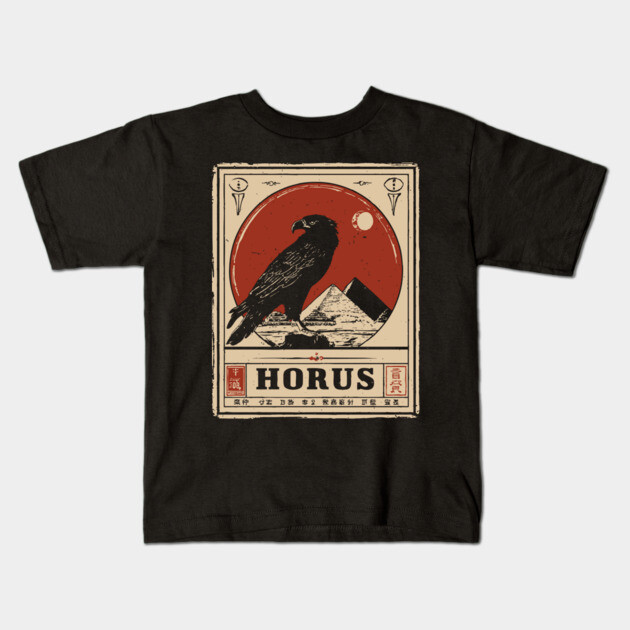 Horus Egyptian Falcon God - Vintage Japanese-Style Mythology Art Kids T-Shirt by TuncGK