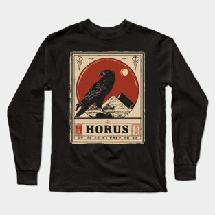 Horus Egyptian Falcon God - Vintage Japanese-Style Mythology Art Long Sleeve T-Shirt