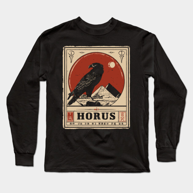 Horus Egyptian Falcon God - Vintage Japanese-Style Mythology Art Long Sleeve T-Shirt by TuncGK