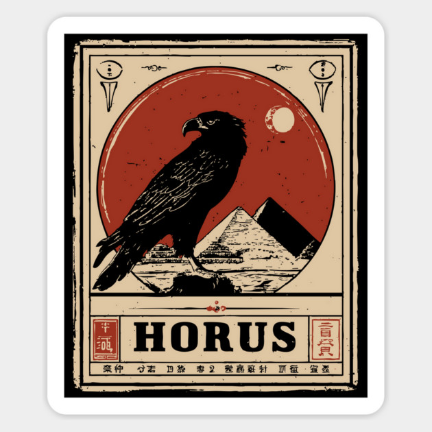 Horus Egyptian Falcon God - Vintage Japanese-Style Mythology Art Magnet by TuncGK