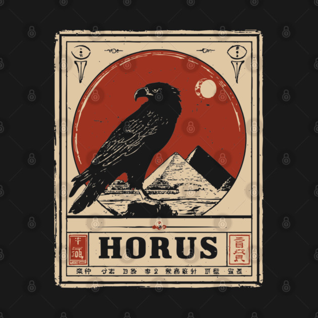 Horus Egyptian Falcon God - Vintage Japanese-Style Mythology Art by TuncGK