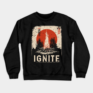 Ignite Campfire - Vintage Japanese-Style Outdoor Adventure Art Crewneck Sweatshirt