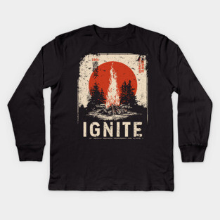Ignite Campfire - Vintage Japanese-Style Outdoor Adventure Art Kids Long Sleeve T-Shirt