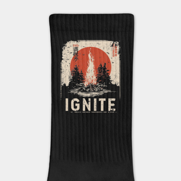 Ignite Campfire - Vintage Japanese-Style Outdoor Adventure Art by TuncGK