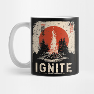 Ignite Campfire - Vintage Japanese-Style Outdoor Adventure Art Mug