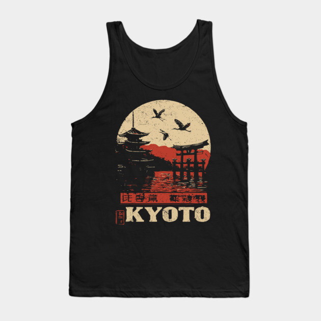 Kyoto Japan Sunset - Vintage Japanese-Style Travel Art Tank Top by TuncGK