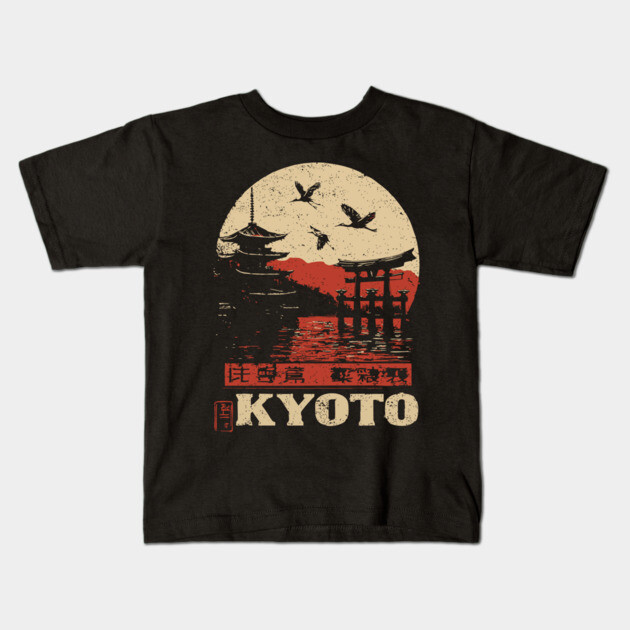 Kyoto Japan Sunset - Vintage Japanese-Style Travel Art Kids T-Shirt by TuncGK
